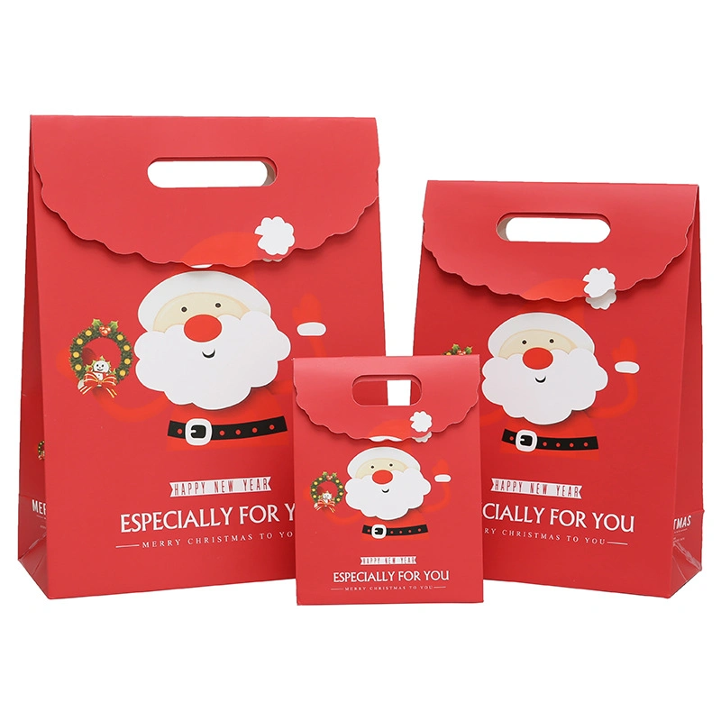 Paper Die Cut Handle Shopping Bags, White Cardboard Christmas Candy Gift Packaging Paper Bag