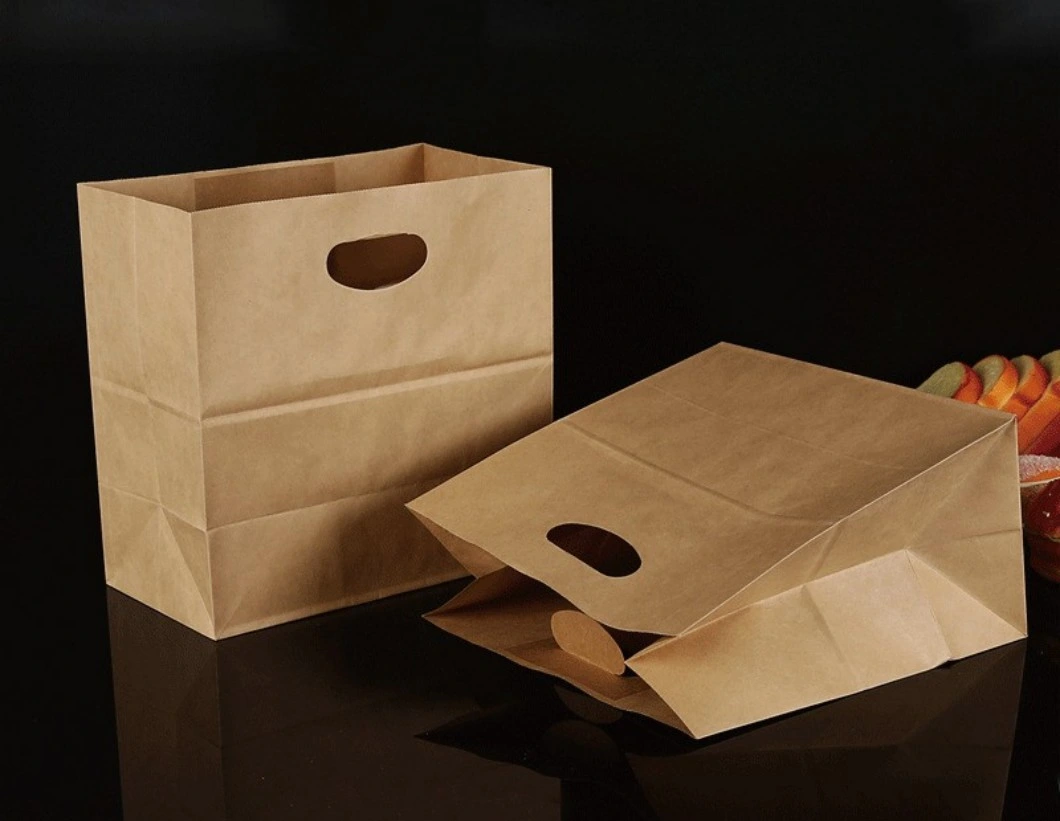 Kraft Brown Paper Bags with Perforations Fast Food Paper Packaging Bags Greaseproof Shopping Kraft Bags for Fried Donuts Chickens Snacks