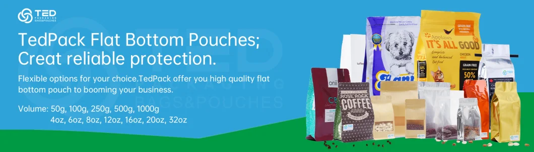 Reusable Flat Bottom Pouch with Zipper Bag for Food Packaging