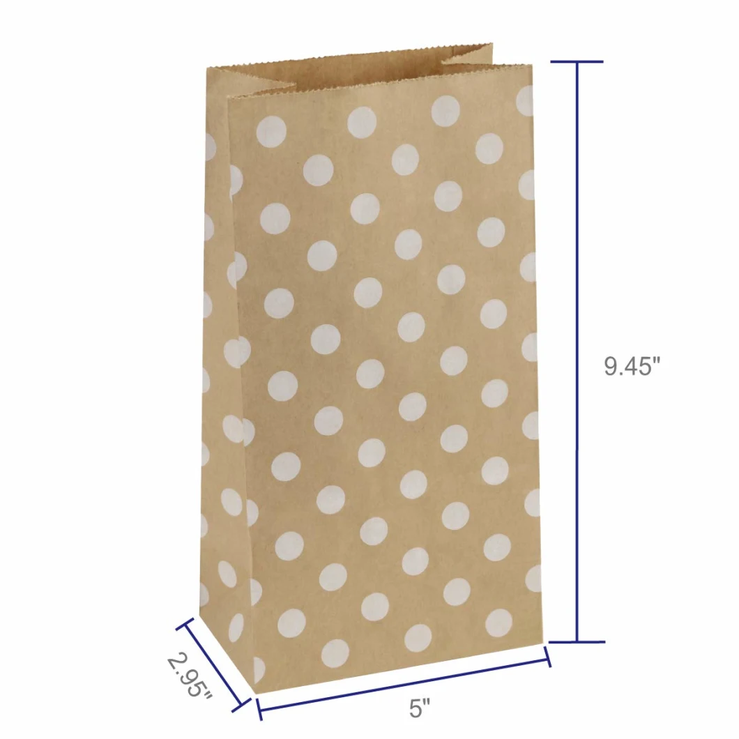 4lb 5X2.95X9.45 Inches Paper Lunch Bags Kraft Paper Bags, Snack Bags, Bread Bag, Craft Bags, 100% Recycled Kraft Paper Brown Lunch Bags with White DOT