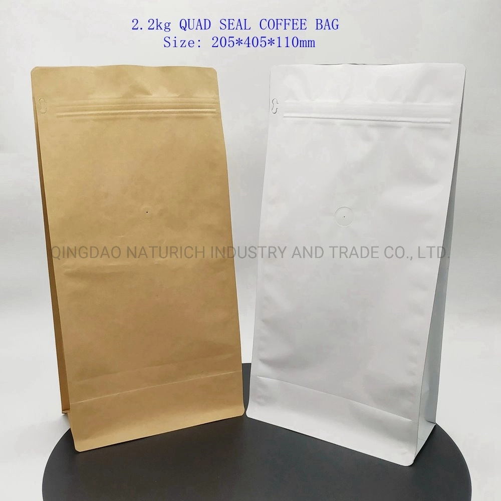 Custom Printing Flat Bottom Heat Seal One Way Valve Packaging Kraft Aluminum Foil Bag for Packing Coffee Bag