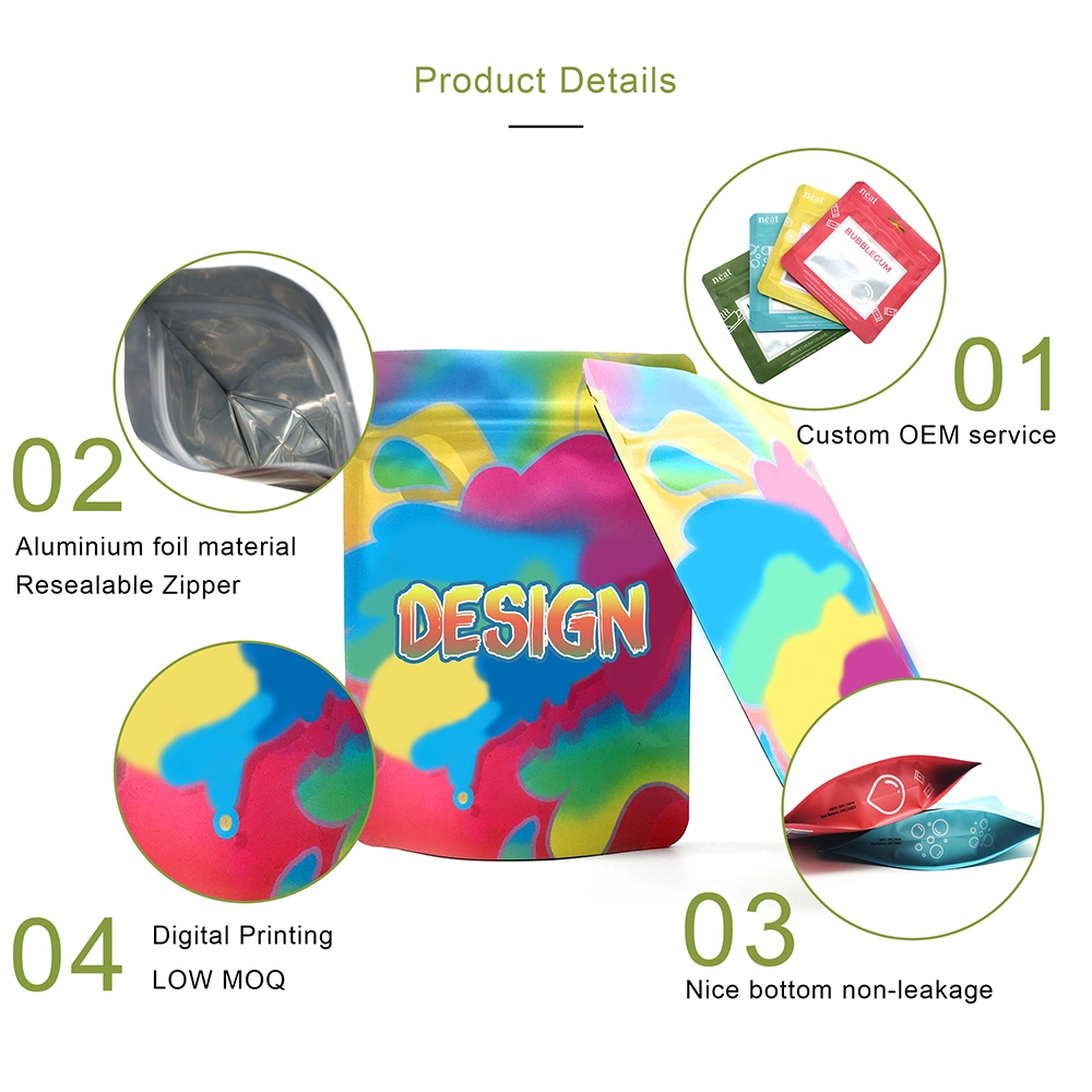 Custom Printed Reusable Plastic Heat Seal Mini Ziplock Baggies Stand up Pouch 3.5g Resealable Smell Proof Mylar Bags