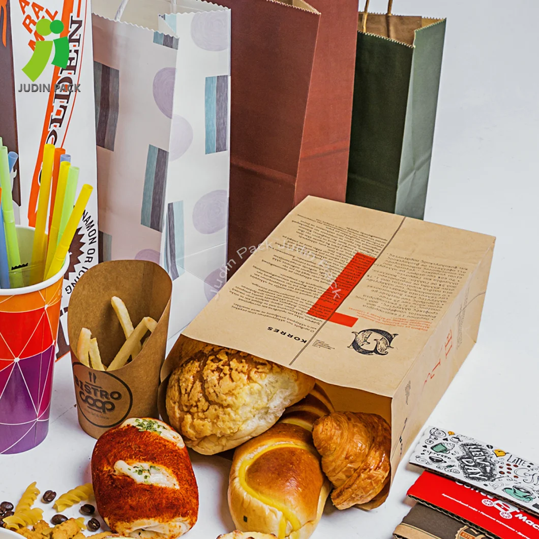 Eco-Friendly Candy Bread Packaging Kraft Paper Bags with Handle